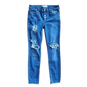 Free People Jeans Womens‎ Size 26 Blue Distressed Skinny Denim Womens